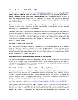 Wired Interface Market Size, Growth, Trend and Forecast to 2023 | MarketsandMarkets