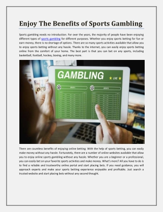 Enjoy The Benefits of Sports Gambling