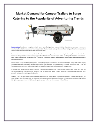 Market Demand for Camper Trailers to Surge Catering to the Popularity of Adventuring Trends