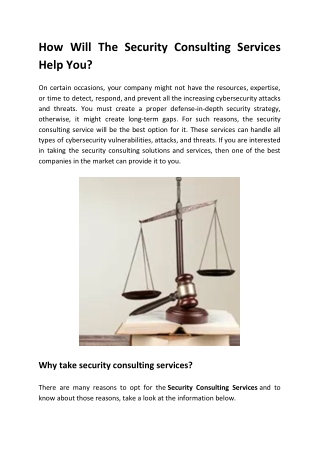 How Will The Security Consulting Services Help You?