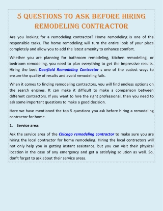 5 Questions to Ask Before Hiring Remodeling Contractor