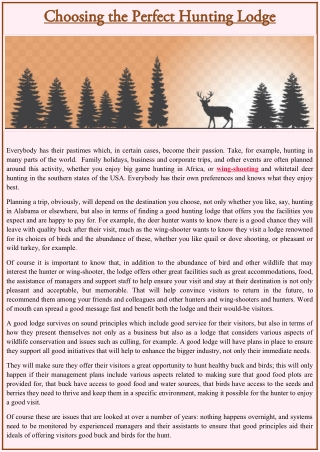 Choosing the Perfect Hunting Lodge