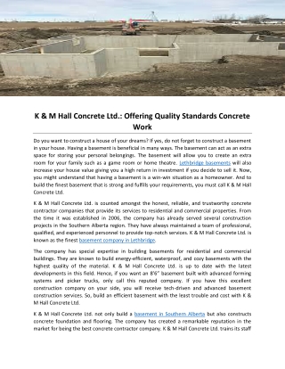 K & M Hall Concrete Ltd.- Offering Quality Standards Concrete Work