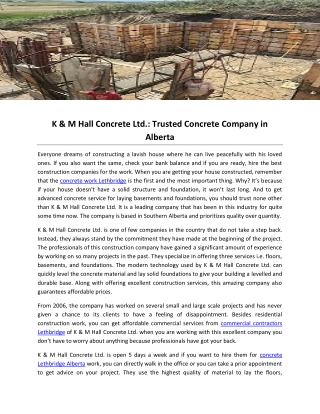 K & M Hall Concrete Ltd.- Trusted Concrete Company in Alberta