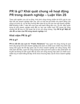 PR là gì? Khái quát chung về hoạt động PR trong doanh nghiệp - Luận Văn 2S