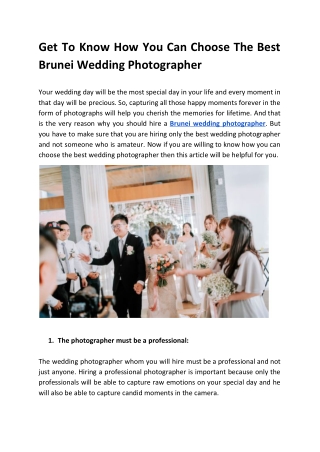 Get To Know How You Can Choose The Best Brunei Wedding Photographer