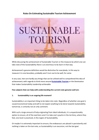 Rules On Estimating Sustainable Tourism Achievement
