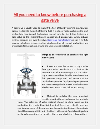 All you need to know before purchasing a gate valve