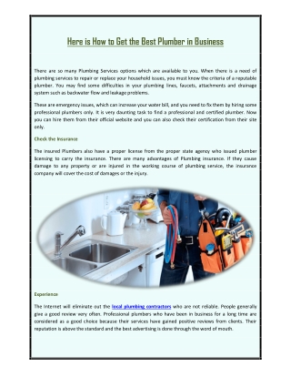 Here is How to Get the Best Plumber in Business