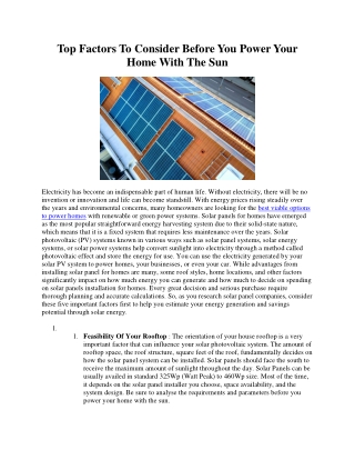 Top Factors To Consider Before You Power Your Home With The Sun