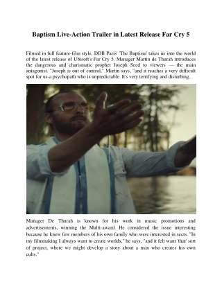Baptism Live-Action Trailer in Latest Release Far Cry 5