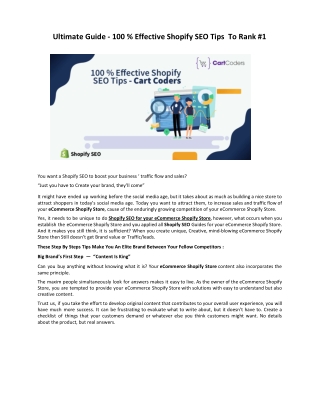 Ultimate Guide - 100 % Effective Shopify SEO Tips  To Rank #1