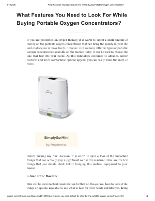 What Features You Need to Look For While Buying Portable Oxygen Concentrators?