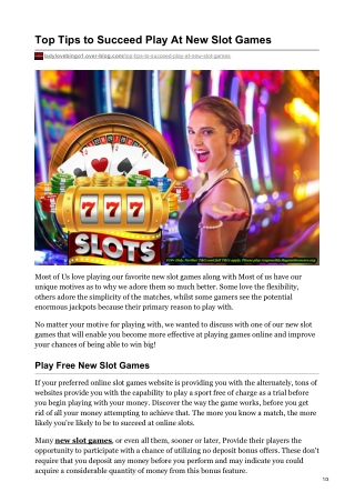 Top Tips to Succeed Play At New Slot Games