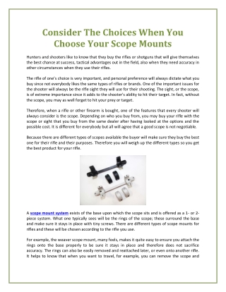 Consider The Choices When You Choose Your Scope Mounts