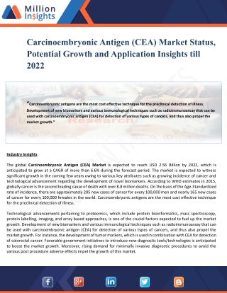 Carcinoembryonic Antigen (CEA) Market Status, Potential Growth and Application Insights till 2022