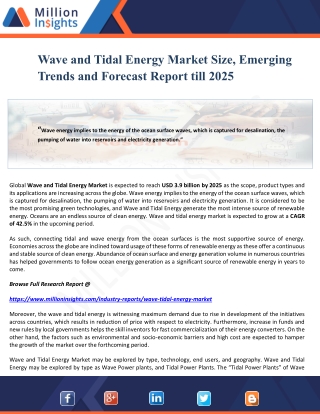 Wave and Tidal Energy Market Size, Emerging Trends and Forecast Report till 2025