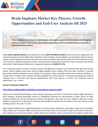 Brain Implants Market Key Players, Growth Opportunities and End-User Analysis till 2025