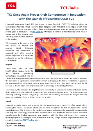 TCL Once Again Proves their Competence in Innovation with the Launch of Futuristic QLED TVs