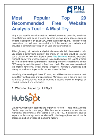 Most Popular Top 20 Recommended Free Website Analysis Tool