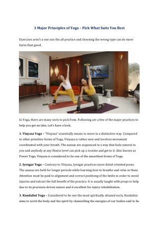 Major Principles of Yoga – Pick What Suits You Best