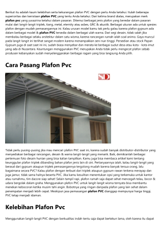 INDOFON Pabrik Plafon PVC Terbaik di Indonesia, Melayani Jasa Pasang Plafon PVC 082138579056