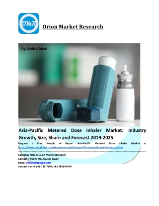 Asia-Pacific Metered Dose Inhaler Market: Global Industry Analysis and Forecast 2020-2026