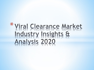 Viral Clearance Market Industry Insights & Analysis 2020 | Growth Market Reports