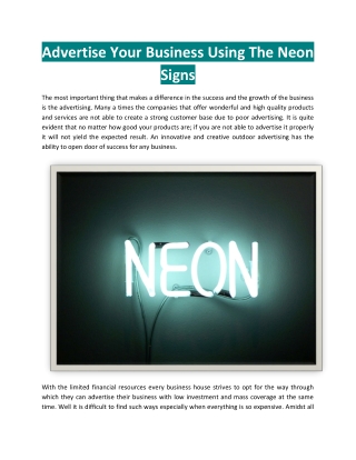 Advertise Your Business Using The Neon Signs