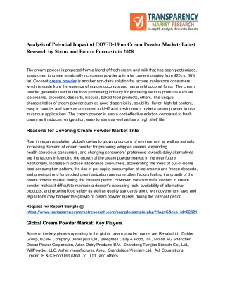 Cream Powder Market Latest Research by Growth and Threats Analysis till 2028