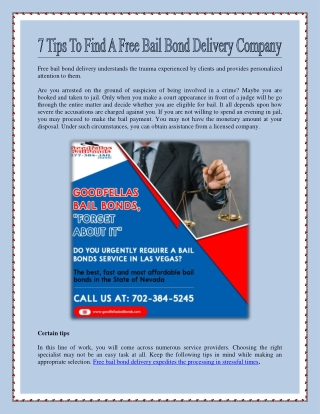 7 Tips To Find A Free Bail Bond Delivery Company