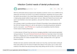 Infection Control needs of dental professionals
