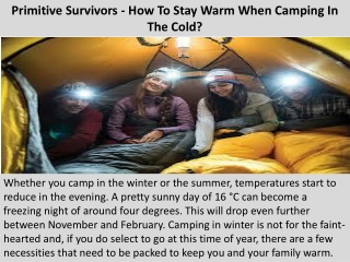 Primitive Survivors - How To Stay Warm When Camping In The Cold?