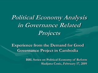 Political Economy Analysis in Governance Related Projects