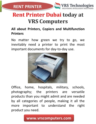 Rent Printer Dubai today at VRS Computers