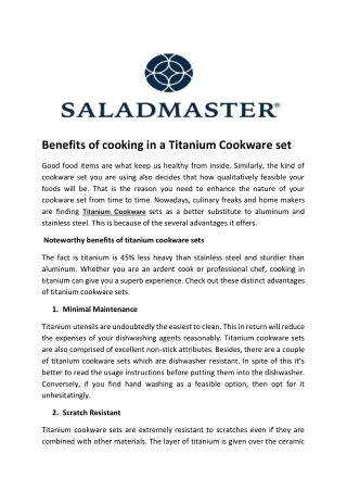 Benefits of cooking in a Titanium Cookware set
