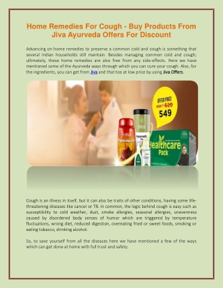 Home Remedies For Cough - Buy Products From Jiva Ayurveda Offers For Discount