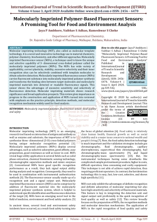 Molecularly Imprinted Polymer Based Fluorescent Sensors A Promising Tool for Food and Environment Analysis