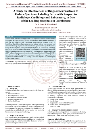 A Study on Effectiveness of Diagnostics Practices to Reduce Specimen Labeling Error with Respect to Radiology Cardiology