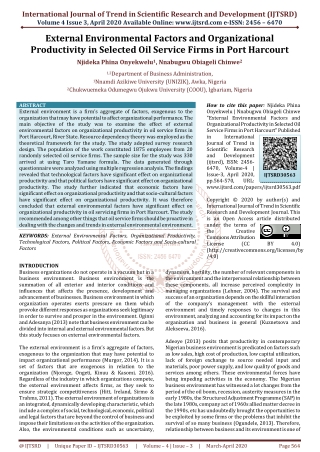 External Environmental Factors and Organizational Productivity in Selected Oil Service Firms in Port Harcourt