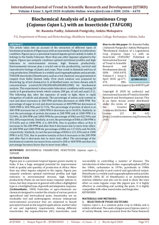 Biochemical Analysis of a Leguminous Crop Cajanus Cajan L. with an Insecticide TAFGOR