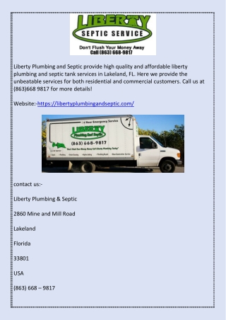 Liberty Plumbing and Septic Tank Services in Lakeland, FL