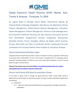 Global Electronic Health Records (EHR) Market Size, Trends & Analysis - Forecasts to 2026