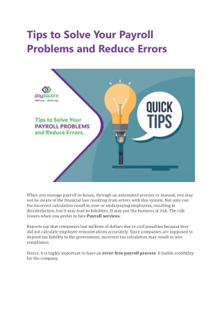 Tips to Solve Your Payroll Problems and Reduce Errors