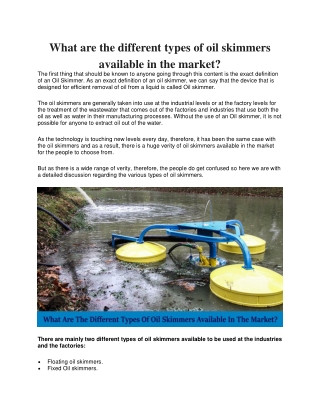 What are the different types of oil skimmers available in the market?