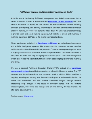 Fulfillment centers and technology services of Xpdel