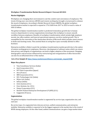 Workplace Transformation Market Research Report- Forecast till 2024