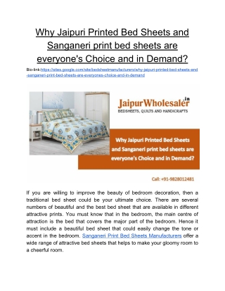 Why Jaipuri Printed Bed Sheets and Sanganeri print bed sheets are everyone's Choice and in Demand?