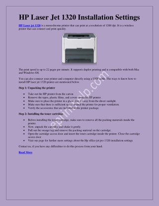 HP Office Jet Pro 1320 Installation Settings