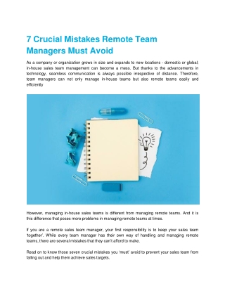 7 Crucial Mistakes Remote Team Managers Must Avoid